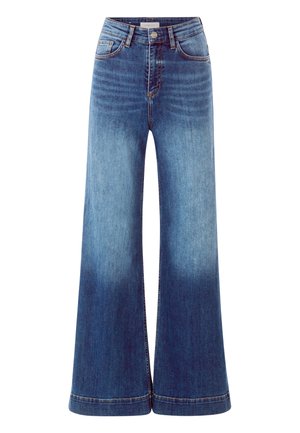 Jeans ampi azzurri con vita alta, caratterizzati da dettagli scoloriti e design classico a cinque tasche, realizzati in tessuto denim.