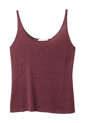 Bordo pleteni top bez rukava s tankim naramenicama i okruglim izrezom, izrađen od lagane tkanine.