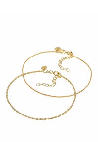 Guldarmband i två design: en slät och delikat, den andra snodd, båda med justerbara lås och kedjelänkar.