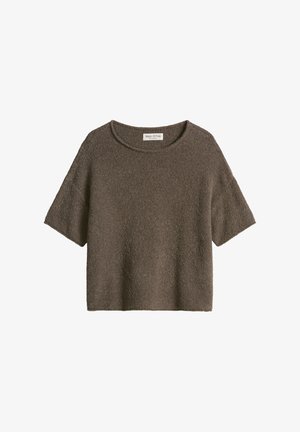 Kurzärmeliges, braunes Strickoberteil mit Struktur, Rundhalsausschnitt und geradem Saum, mit Etikett Marc O’Polo.