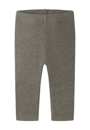 Colanți bebe tricot rib uni verde măsliniu, cu talie elastică și picioare cu croială dreaptă.