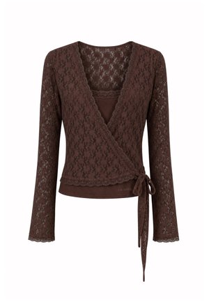 OH APRIL, SYLVA LACE WRAP CARDIGAN - Μπλούζα - dark brown