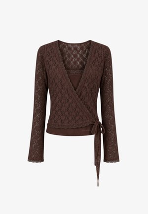 OH APRIL, SYLVA LACE WRAP CARDIGAN - Μπλούζα - dark brown