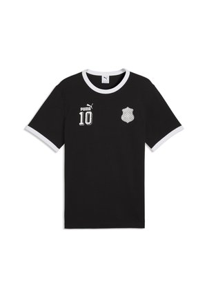 Sort Puma sport T-shirt med hvide kanter, nummer 10 på venstre bryst og indviklet hvidt emblem på højre bryst.