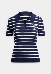 STRIPED COTTON-BLEND POLO SWEATER - Polo majica - refined navy/white