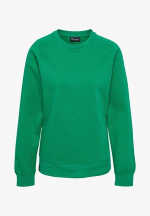 Grøn sweatshirt lavet af blødt stof, med rund halsudskæring og lange raglanærmer. Indeholder et diskret logo-label i bunden.