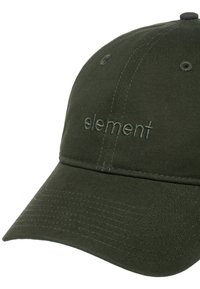 Olivgrüner Hut aus Baumwolle mit gestickten Details. Verfügt über den gestickten Text "element" auf der Vorderseite und einem gebogenen Schirm.