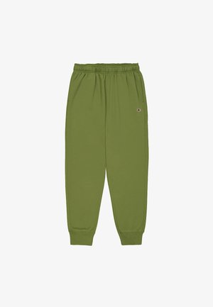 Pantaloni da jogging verde oliva realizzati in tessuto morbido, con una cintura elastica, polsini a coste e un piccolo logo ricamato sull'anca.