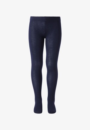 Mørkeblå, uigennemsigtige børnetights med en sømløs taljebånd og fuld fodafdækning, vist mod en hvid baggrund.