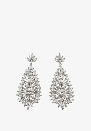Silberohrringe mit einem kaskadierenden Blätterdesign, verziert mit mehreren klaren steinähnlichen Akzenten in Marquise- und runder Form.