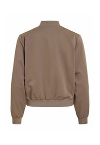 Veste bomber marron avec col, poignets et ceinture côtelés, vue de dos sans logos ni motifs visibles.