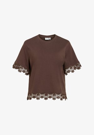 VILA, VIVORA 2/4 LACE T-SHIRT - Trükipildiga T-särk - coffee bean