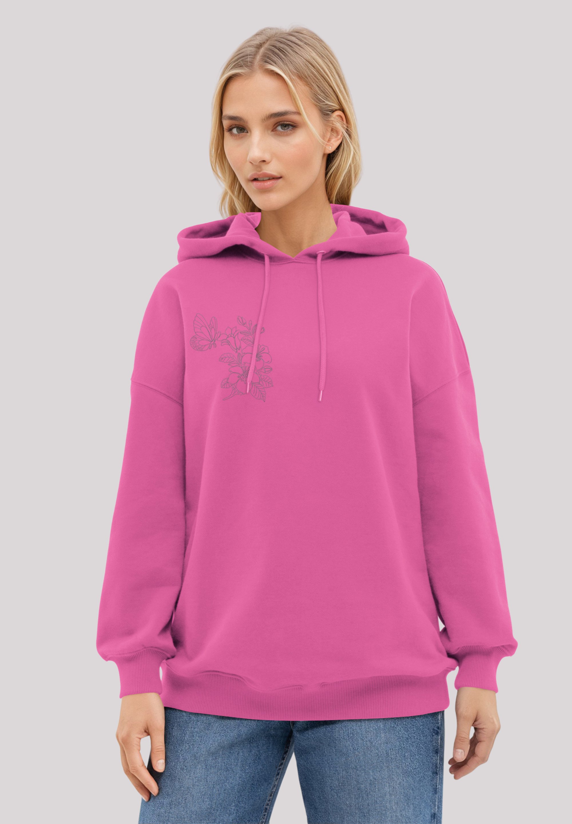 F4NT4STIC SCHMETTERLING BLUMEN BESTICKT Hoodie hyper pink/pink
