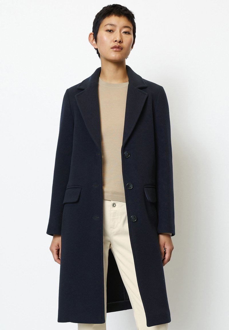 Marc O'Polo BLEND SINGLE BREASTED LAPEL COLLAR LINED FLAP POC - Klassikaline mantel - deep blue sea