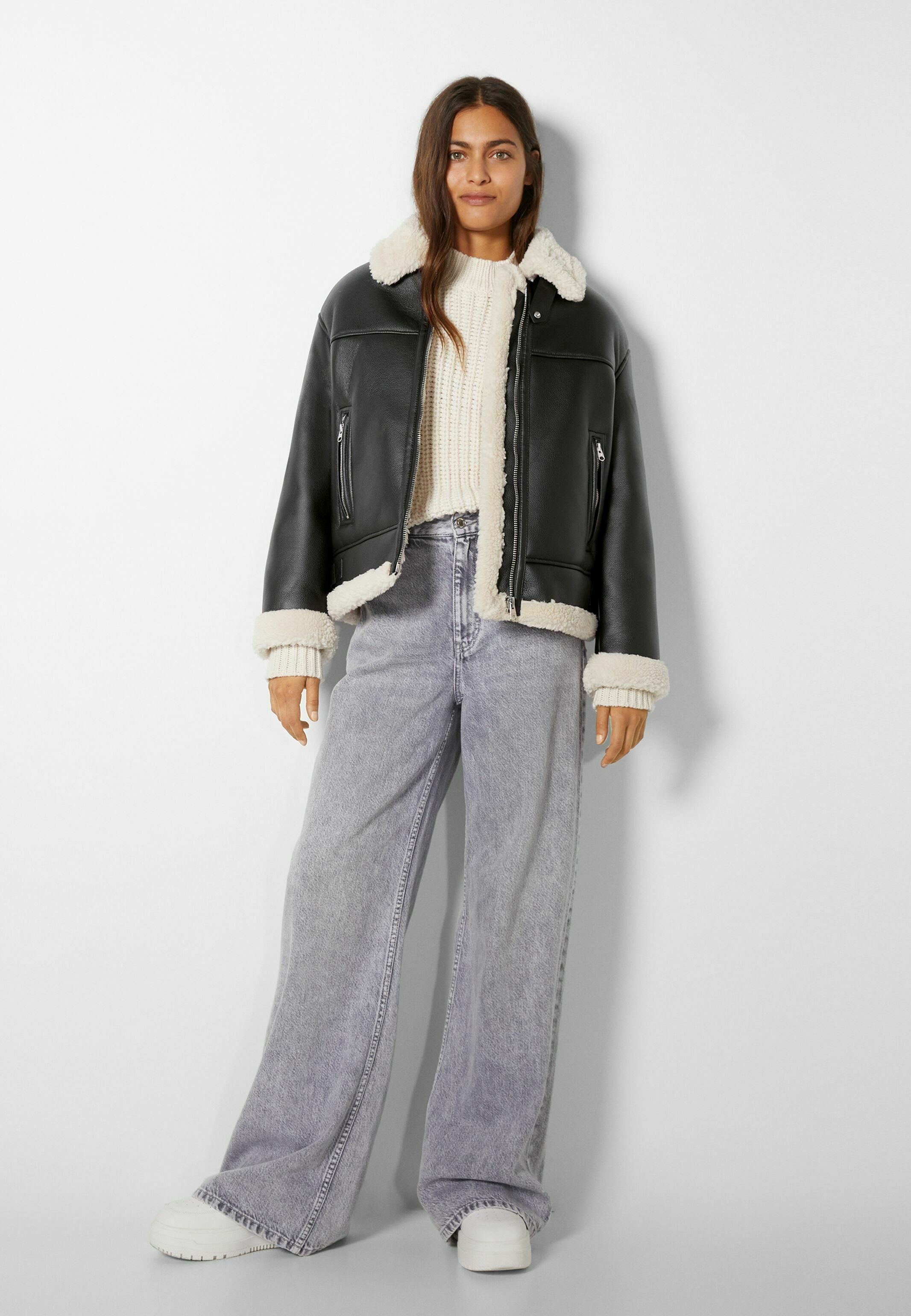 Bershka Imitatieleren jas - black/zwart - Zalando.nl