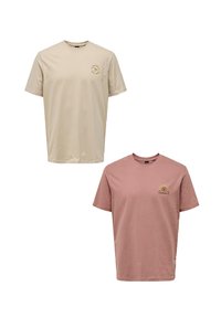 Only & Sons 2ER-SET RUNDHALS KURZARM - Print T-shirt - beige rot