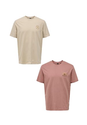 2ER-SET RUNDHALS KURZARM - T-Shirt print - beige rot