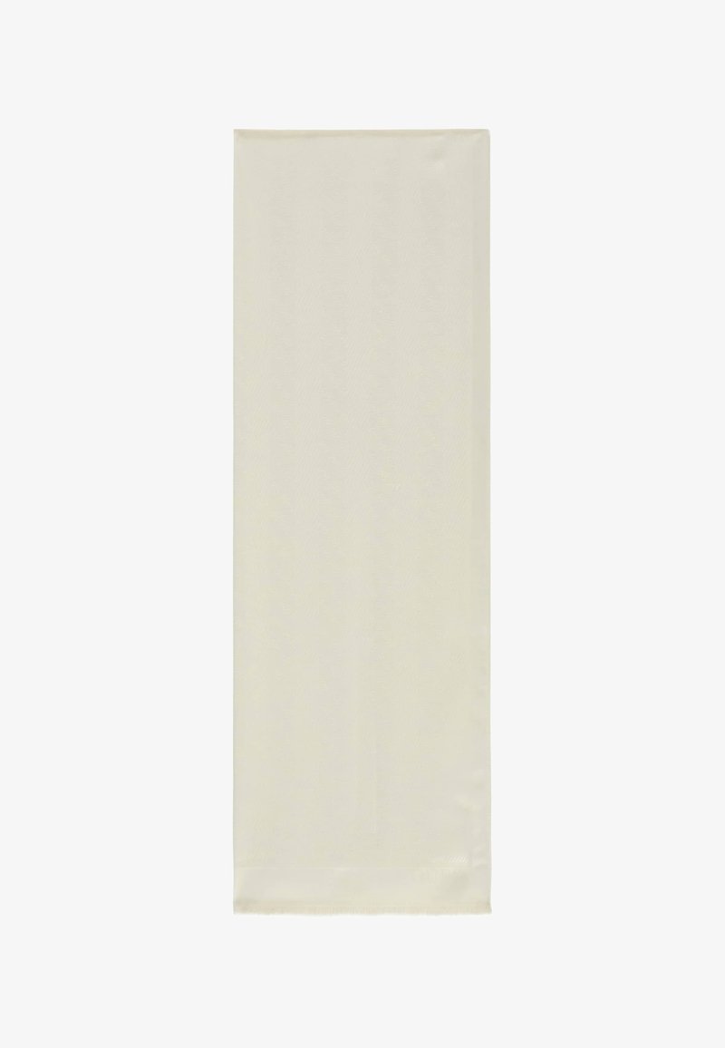 Tissu rectangulaire de couleur crème avec une texture lisse, plié à plat sur un fond blanc.