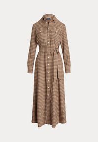 BELTED PLAID COTTON BLEND DRESS - Blousejurk - brown