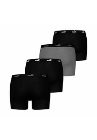 Four pairs of men's boxer shorts in black and gray cotton, with an elastic waistband featuring the Puma logo in white.