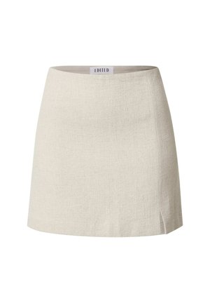 Ivoor mini-jurk van textuurstof, met een rechte snit, subtiele zijsplit en een label dat "EDITED" op de taille draagt.
