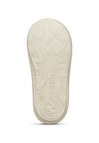 Suela de zapato de goma blanca con una superficie texturizada, que presenta un patrón circular y el logo "Naturino" en relieve, con un pequeño número "20" impreso.