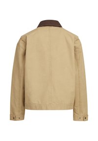 Beezhikas vabariik jakk tumeda pruuni sametist kraega, pikkade varrukatega, nööbitega mansettide ja nähtava seljaõmblusega.