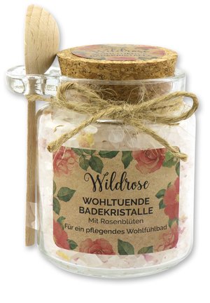 BADESALZ WILDROSE GROB MIT SCHAFMILCH GLAS MIT HOLZLÖFFEL  - Schaumbad & Badezusätze - beige