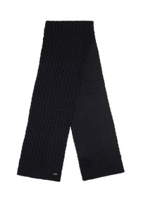 Sciarpa nera a maglia con motivo a trama e estremità a coste. Realizzata in materiale morbido, con una piccola etichetta con logo a un'estremità.