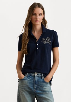 BEADED LOGO COTTON PIQUÉ POLO SHIRT - Bluză polo - navy