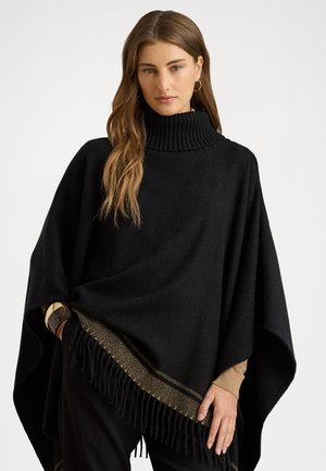 TWO-TONE HERRINGBONE MOCKNECK RUANA - Apmetnis - black