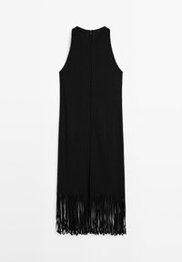 TEXTURED KNIT WITH FRINGED HEM - Freizeitkleid - black