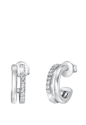 2 ROWS WITH ONE ROW OF CRYSTALS - Earrings - silver-coloured