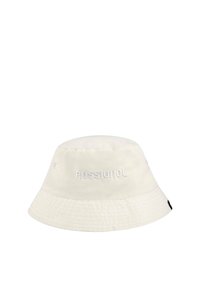 Cappello a secchiello in tessuto crema con una morbida texture. Presenta la scritta "ROSSIGNOL" ricamata in bianco, una corona arrotondata e una ampla visiera.