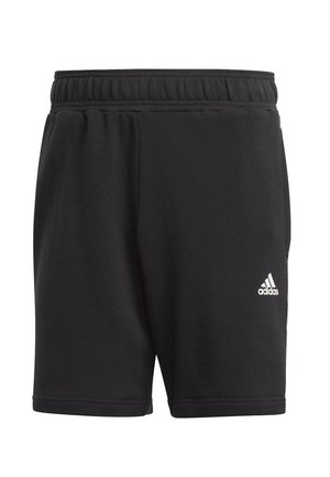 Pantaloni sportivi neri con elastico in vita, realizzati in un tessuto liscio. Presentano un logo Adidas bianco in basso a destra.