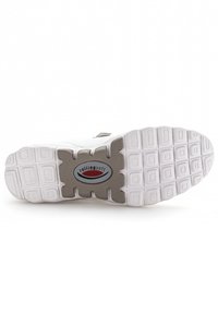 Shoe outsole in white rubber with textured squares, a prominent gray center panel, and "rollingsoft" branding in a circular logo.