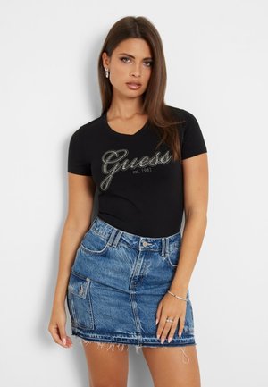 Guess FRONTLOGO STRASS - Marškinėliai su spaudiniu - schwarz