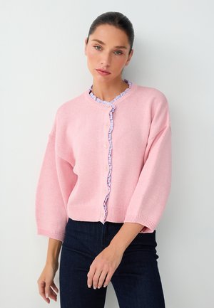 Jimmy Key, RUFFLE TRIM CREW NECK KNIT CARDIGAN - Gilet - light pink