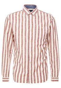 Lange mouwen shirt in roomkleur met gedurfde rode strepen, voorzien van een button-down kraag, een borstzak en een gestructureerde stof.