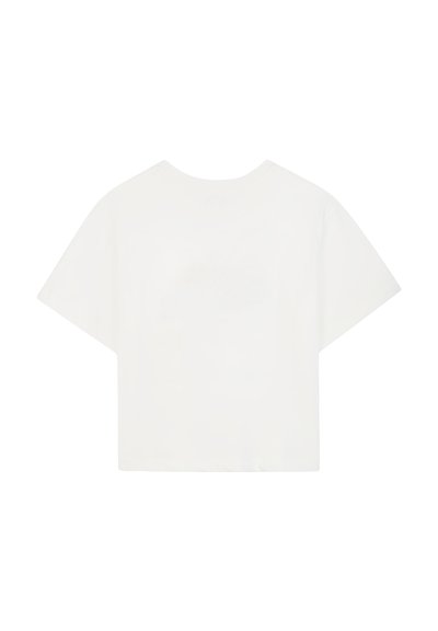 Korte mouw, cropped t-shirt in witte katoen. Eenvoudig ontwerp met een ronde halslijn en geen zichtbare patronen of accenten op de achterkant.