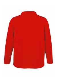 Bright red long-sleeve jacket with a stand-up collar, shown from the back on a white background.