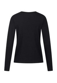 Schwarzes Langarmtop aus weichem Material, mit lockerer Passform, rundem Ausschnitt und glatter Textur. Keine sichtbaren Muster oder Akzente.