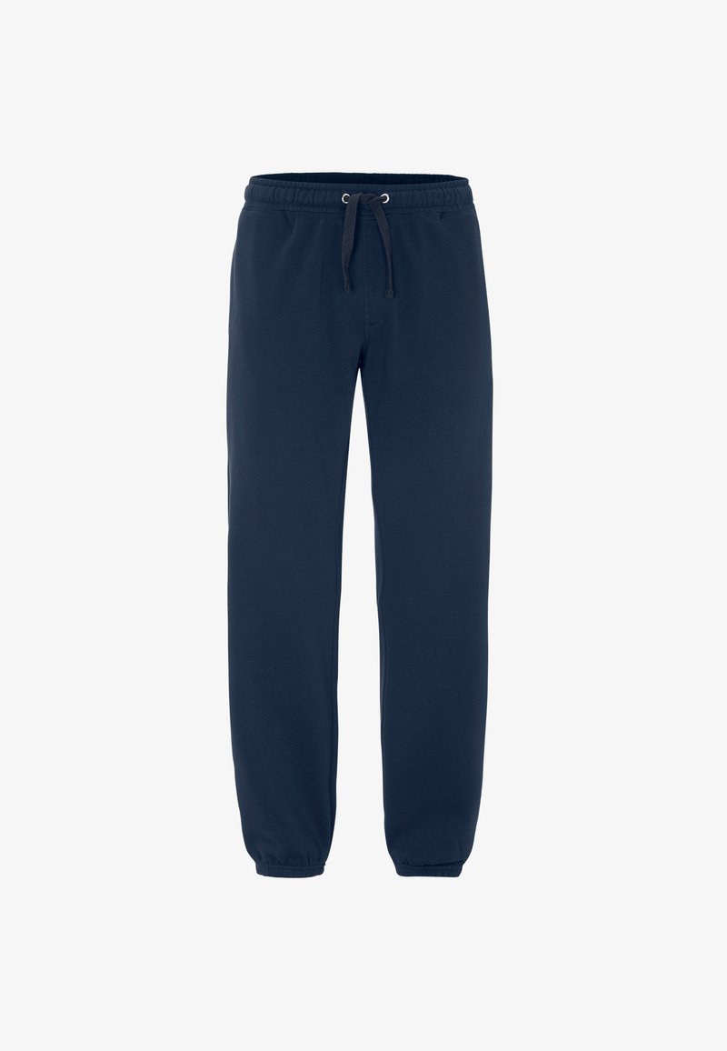 Marineblaue Jogginghose mit elastischem Bund, verstellbarem Kordelzug und elastischen Bündchen an den Knöcheln.