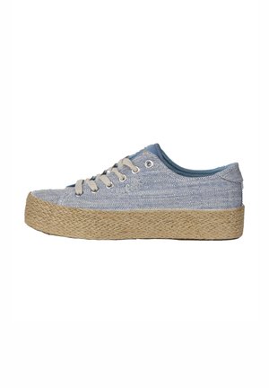 Niebieskie płócienne sneakersy z jute'owym podeszwą, z zapięciem na sznurówki i metalowymi oczkami. Gładka faktura i minimalne detale akcentujące.