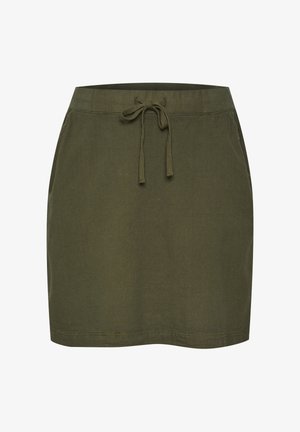 Olijfgroene casual rok met elastische tailleband en verstelbare trekkoord, voorzien van zijzakken en een rechte zoom.