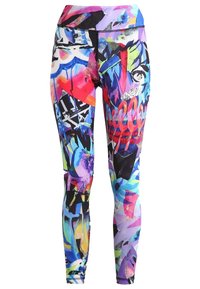 Leggings colorati e grafici con vivaci motivi astratti nei toni del rosa, blu e viola. Realizzati in un materiale elastico con vita alta.