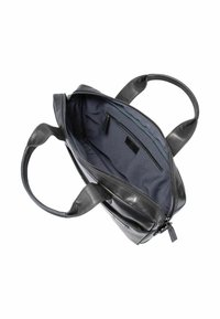 Schwarze Ledertasche mit zwei Griffen und Reißverschluss, ausgestattet mit einem gefütterten Innenraum mit Reißverschlusstasche und geräumigem Design.