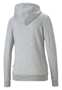 Felpa con cappuccio grigio chiaro, caratterizzata da una texture morbida, maniche lunghe, polsini a coste e un orlo a coste. Il cappuccio è attaccato al collo.