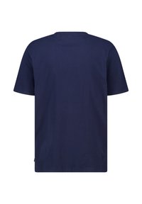 Laivansinis puuvillainen t-paita, lyhyet hihat, pyöreä pääntie, saumaton selkä, rento muotoilu, ei näkyviä kuvioita tai logoja.