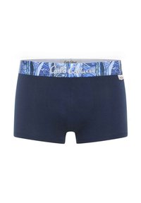 Navyblå boxershorts med ett mönstrat blått midjeband, med logodetaljer. Slät tyg, figursydd design och klassisk skärning.